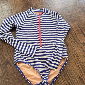 Kids Long-Sleeve Striped Rash Guard Swimsuit